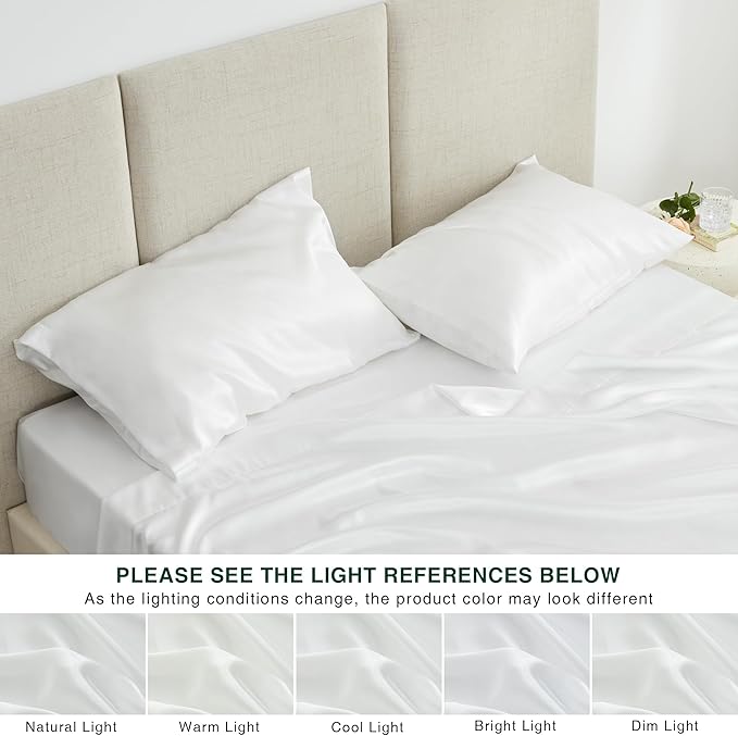 Love's cabin Full Size Satin Sheet Sets - 4 Piece White Silky Satin Sheet Set Full with Deep Pocket, Luxury Silk Feel Satin Bed Sheets Full Bedding Set (1 Flat Sheet,1 Fitted Sheet,2 Pillow Cases)