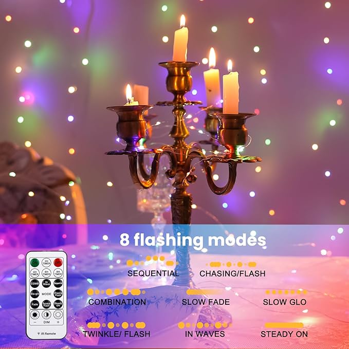 HXWEIYE 300LED Fairy Curtain Lights, 9.8x9.8Ft USB Plug-in 8 Modes Christmas String Hanging Lights with Remote for Bedroom Backdrop Wedding Party Indoor Wall Decor, Multicolor, Standard