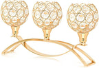 Crystal Tealight Candle Holder Centerpiece Home Decorative Candlestick Holder Elegant Table Centerpiece Home Decor Wedding Party Anniversary (Gold, 3 Arm)