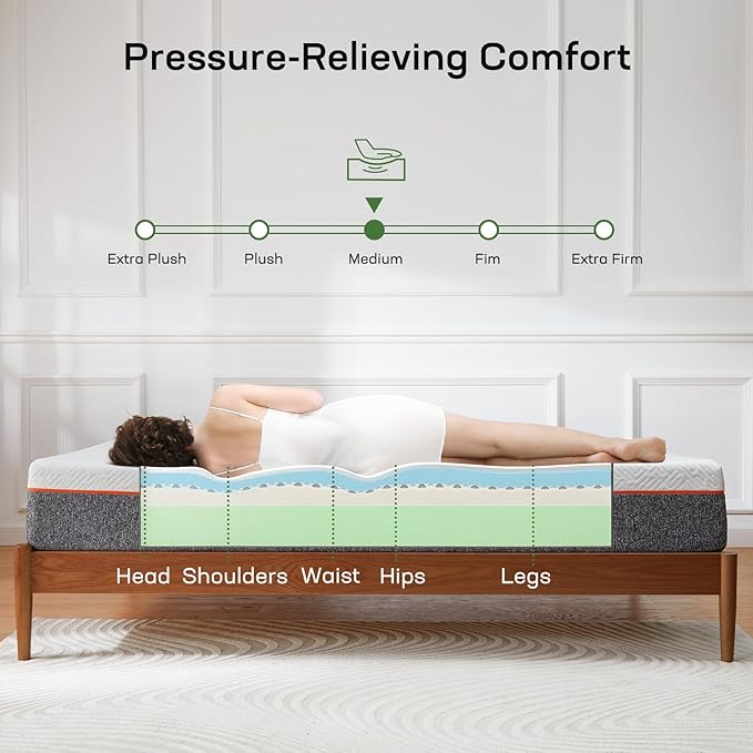 Marsail 10 Inch Full Size Mattress, Cooling Gel Memory Foam, Fiberglass Free Breathable Cooling Bed Twin Mattress, Medium-Firm in A Box