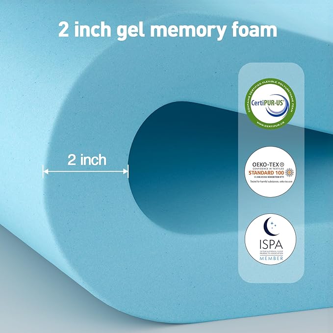 Dual Layer 3 Inch Memory Foam Mattress Topper Twin Size, 2 Inch Cooling Gel Memory Foam Plus 1 Inch Pillow Top Mattress Pad Cover, with 8-21 Inch Deep Pocket Grey