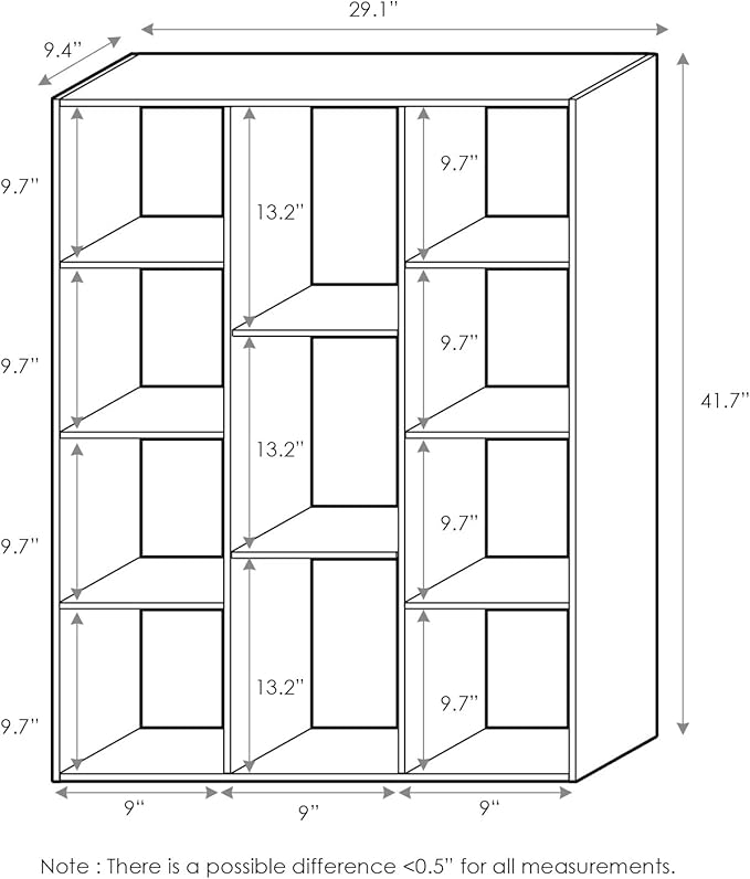Furinno LUDER Book Shelf, 11-Cube Bookshelf, Reversible Bookcase, 9.4" x 29.1" x 41.7", for Living Room, Bedroom, Home Office, White