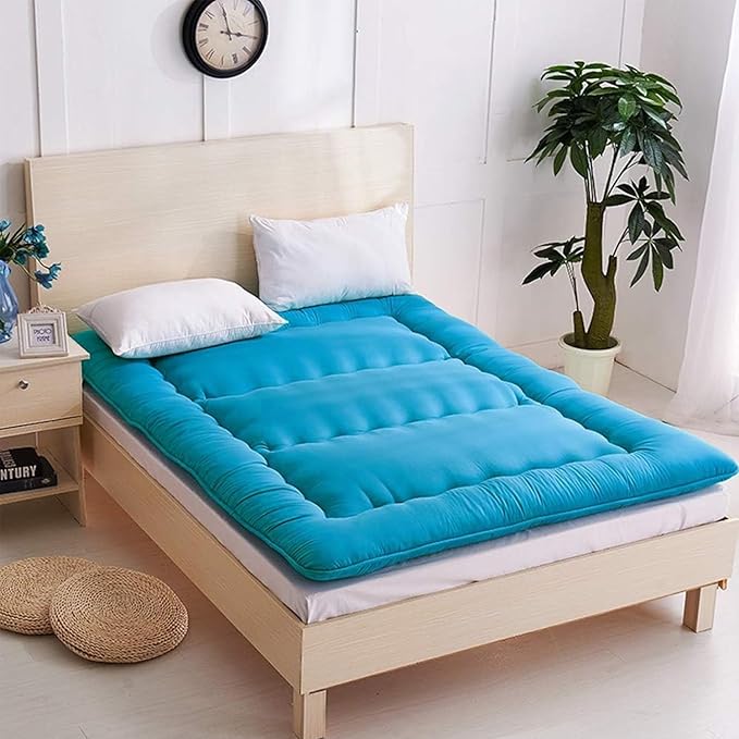 Japanese Floor Mattress Futon Mattress, Thicken Tatami Mat Sleeping Pad Foldable Roll Up Mattress Boys Girls Dormitory Mattress Pad Kids Floor Lounger Bed Couches and Sofas, Turquoise, Twin Size