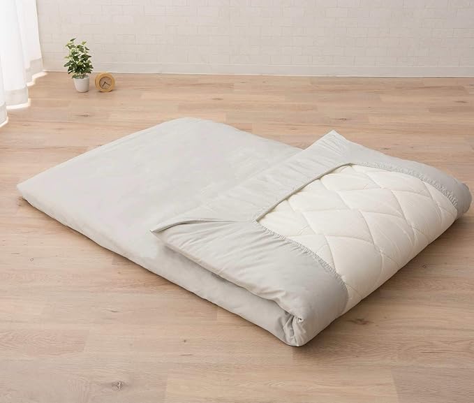 EMOOR Japanese Futon Mattress CLASSE & Fitted Sheet PRESSO King Made in Japan, Cotton (Gray) Foldable Floor Sleeping Bed Tatami Mat