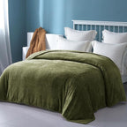 Exclusivo Mezcla Fleece Twin Size Blanket for Bed, 90x66 Inches Soft Cozy Jacquard Flannel Blankets, Lightweight Fuzzy Plush Warm for Winter, Olive Green