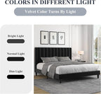 Allewie Full Bed Frame/Velvet Upholstered Bed Frame with Vertical Channel Tufted Headboard/Strong Wooden Slats/Platform Bed Frame/Mattress Foundation/Box Spring Optional/Easy Assembly/Black
