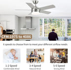YUHAO 44 Inch Brushed Nickel Ceiling Fan with Light and Remote Control.Noiseless,Dimmable,3CCT,6 Speeds Reversible, DC Ceiling Fans for Indoor or Covered Outdoor