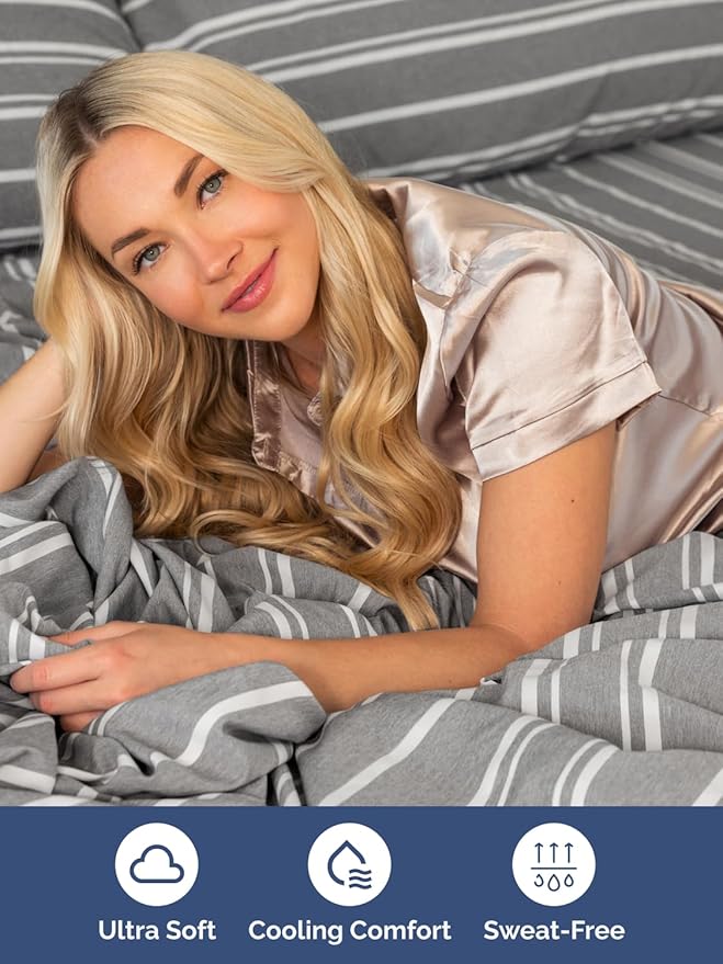 Extra Deep Twin XL Sheet Set - 4 Piece Breathable and Cooling Sheets - Hotel Luxury Bed Sheets Set - Easy Fit - Soft, Wrinkle Free and Comfy Sheets Set - Grey Striped Sheet Set with Extra Deep Pockets