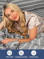 Extra Deep Twin Sheet Set - 4 Piece Breathable and Cooling Sheets - Hotel Luxury Bed Sheets Set - Easy Fit - Soft, Wrinkle Free and Comfy Sheets Set - Grey Striped Sheet Set with Extra Deep Pockets