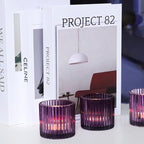 VOHO Large Votive Candle Holders for Table Centerpiece, 6pcs Purple Glass Ribbed Candle Holder for Halloween Decorations, Vintage Tealight Candle Holder for Baby Shower/Easter/Diwali(2.75"W x 2.56"H)