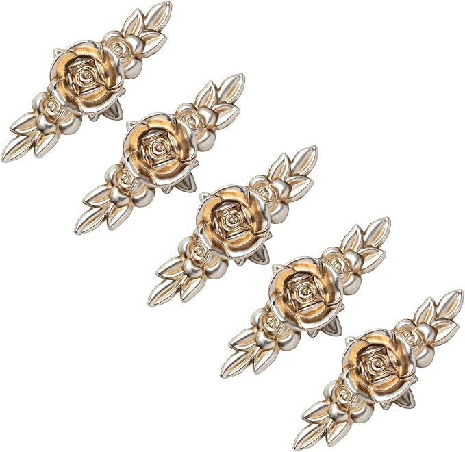Uenhoy 5 Pcs Rose Cabinet Knobs with Backplate, Vintage Floral Drawer Knob Pulls, Zinc Alloy Rose Flower Drawer Pull Handles for Cabinets and Dresser - 4 Inch, Antique Silver