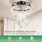 13" Ceiling Fans with Lights and Remote - Flush Mount Low Profile Ceiling Fans - Bladeless Enclosed Fans with Led Light and Stepless Dimming, Small Modern Fan for Bedroom