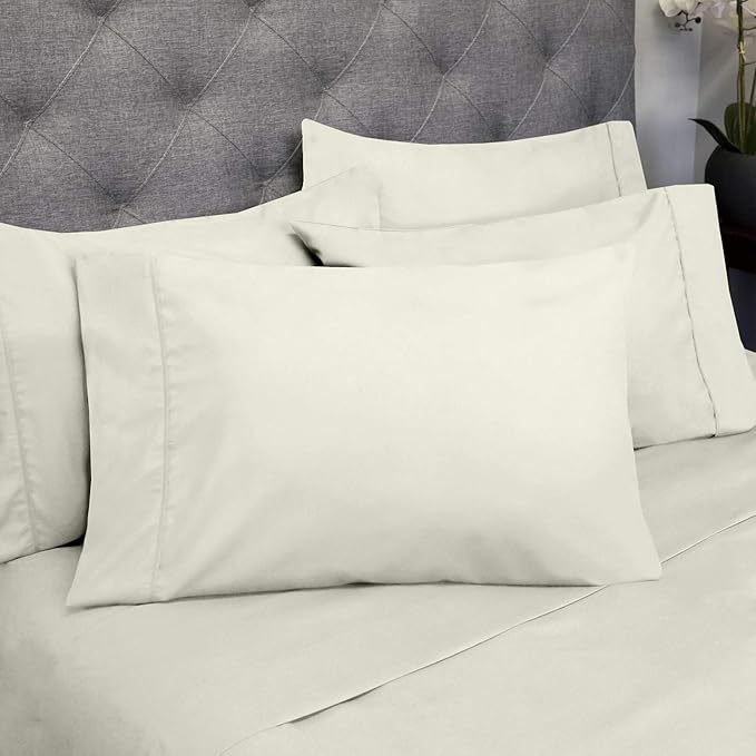 Sweet Home Collection 6 Piece 1500 Supreme Collection Brushed Microfiber Deep Pocket Sheet Set-2 Extra Pillow Cases, Great Value, Split King, Ivory