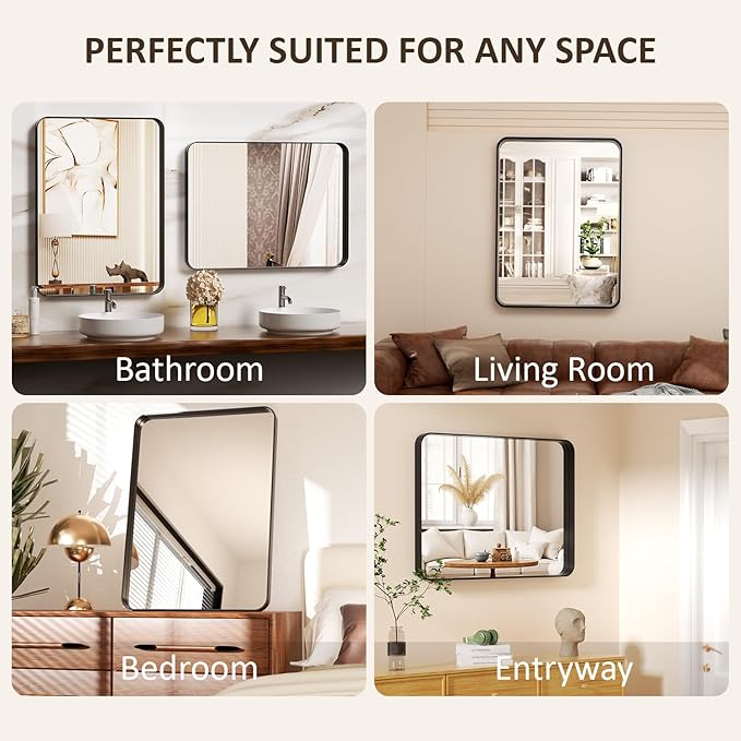 30×36 Silver Bathroom Vanity Mirror - Rectangle Mirror for Over Sink with Tempered Glass & Rounded Corners for Entryway, Restroom, Bedroom Horizontal/Vertical Wall-Mounted, Farmhouse Modern