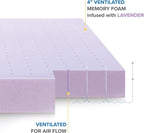 Mellow 4 Inch Ventilated Memory Foam Mattress Topper, Soothing Lavender Infusion, CertiPUR-US Certified, King