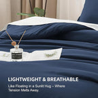 Litanika Navy Blue Comforters Oversized King Size, 3 Pieces Lightweight Solid Bedding Comforter Set, All Season Fluffy Bed Set (120x98In Comforter & 2 Pillowcases)