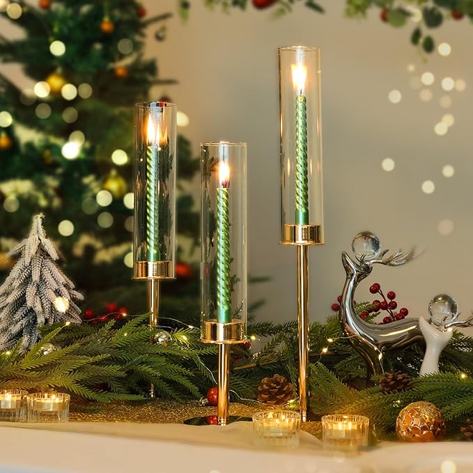 Hurricane Candle Holders Metal Candlestick Holder for Glass Taper Tall Candle Holders with Candles Stands for Home Decor, Christmas, Dinning, Wedding, Housewarming Gifts (6, Gold)