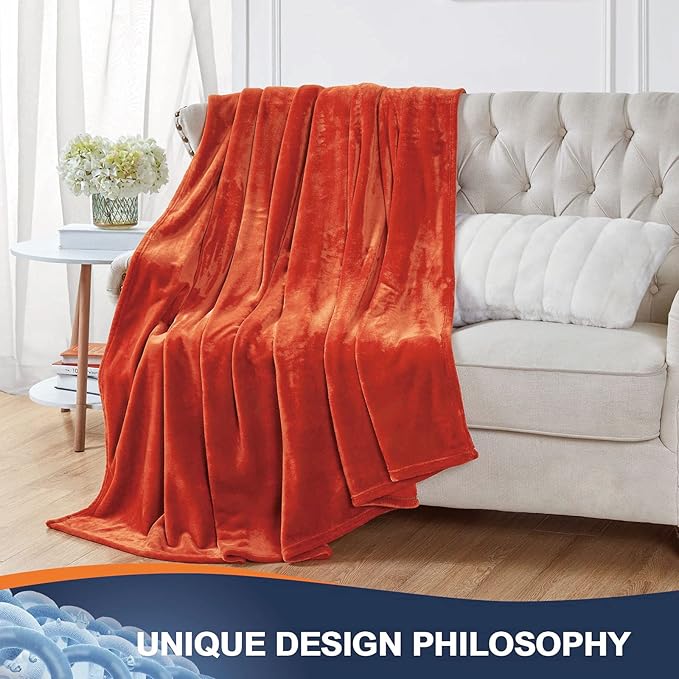 Walensee Fleece Blanket Plush Throw Fuzzy Lightweight (Queen Size 90x90 Orange) Super Soft Microfiber Flannel Blankets for Couch, Bed, Sofa Ultra Luxurious Warm and Cozy for All Seasons