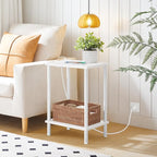 HOOBRO Side Table with Charging Station, End Table with USB Port and Outlets, Nightstand with 2-Layer Storage Shelves for Small Spaces, Living Room, Bedroom, White WW09UBZ01