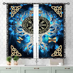 Tree of Life Curtains, Vikings Celtic Nordic Life Tree Scandinavian Aesthetic Mythology Blue Window Drapery Treatments for Bedroom Living Room Bathroom 2 Panels, 55x39 Inch