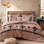MaiRêve Embroidery Queen Size Comforter Set Dusty Pink, Boho Farmhouse Western Bedding Set 7 Pieces, All Season Bed in A Bag Comforter Set with Sheets, Pillowcases & Shams