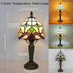 Tiffany Small Lamp Baroque Stained Glass Table Lamp 3 Way Color-Temparetures Bedside Nightstand Table Lamps for Bedroom Living Room Home Office Desk Light W/LED Bulb 6X6X12.5Inch