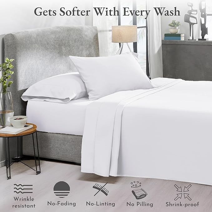 California Design Den 2-Pack Full Size Sheet Sets - 400 Thread Count 100% Cotton Sateen - Extra Soft, Breathable & Cooling Sheets, Wrinkle Resistant, 2 Sets of Deep Pocket Bed Sheets - Bright White