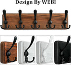 WEBI Rustic Coat Rack Wall Mount,Solid Wood Coat Hooks Wall Mounted Coat Hanger,16" Hole to Hole,Hook Rack Rail,5 Triple Hooks for Hanging Coats,Jacket,Clothes,Brown