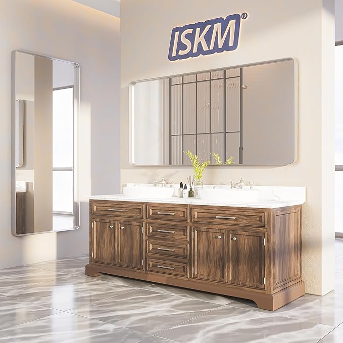ISKM Large Mirror for Bathroom, 60 x 36 Inch Rectangle Silver Metal Framed Wall Mirrors for Vanity Modern Wall Mounted Decor (Horizontal/Vertical)