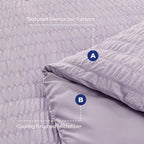 HYMOKEGE Lavender King Size Comforter Set Seersucker 7 Pieces, All Season Luxury Bed in a Bag for Bedroom, Bedding Set with Comforters, Sheets, Pillowcases & Shams