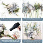 Fake Artificial Flowers Bouquet for Decoration, Silk Floral Arrangements Faux Flowers Plant Wedding Bride Bouquets Tables Centerpieces for Rustic Home Decor Indoor Vase Floral Table Decor (Blue White)