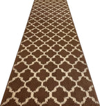 Custom Size Cut to Length Moroccan Trellis Design Runner Rug Mat For Wide Long Hallways with Non-Slip Rubber Backing, Better Traction for Pets, Prevent Slippage, Trellis Brown, 31 inch X 20 feet