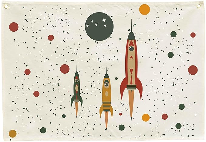 Outer Space Party Supplies Rocket Solar System Planet Themed Rectangular Banner Flag Wall Sign Decor Gift for Baby Boy Girl Kids,Nursery Above Crib Bedroom Playroom Reading Room Classroom Wall Decor