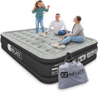 EZ INFLATE Air Mattress with Built in Pump - King Size Double-High Inflatable Mattress with Flocked Top - Easy Inflate, Waterproof, Portable Blow Up Bed for Camping & Travel