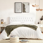 Tufted Upholstered Headboard King Size, Sturdy & Durable Solid Wood Bed headboard, Fabric Headboard Adjustable Height from 37” to 51”, Modern Button Diamond Design Head Board, White