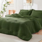 HYMOKEGE Olive Green Twin XL Comforter Set Seersucker 5 Pieces, All Season Luxury Bed in a Bag for Bedroom, Bedding Set with Comforter, Sheets, Pillowcase & Sham