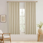 KangBang Pinch Pleated Blackout Curtains 63 Inch Length, Linen Textured Thermal Window Panels for Bedroom Kitchen,Small Window Black Out Drapes with Hooks, Natural Beige, 42Wx63L, 2 Panels