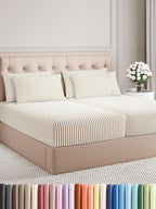 Split King 7 Piece Sheet Set - Comfy Breathable & Cooling - Soft Hotel Luxury Bedding Set w/ 8-16 Inch Deep Pockets - 1 Flat & 2 Fitted Sheet & 4 Pillowcases - Cozy & Wrinkle Free - Beige Stripes 2