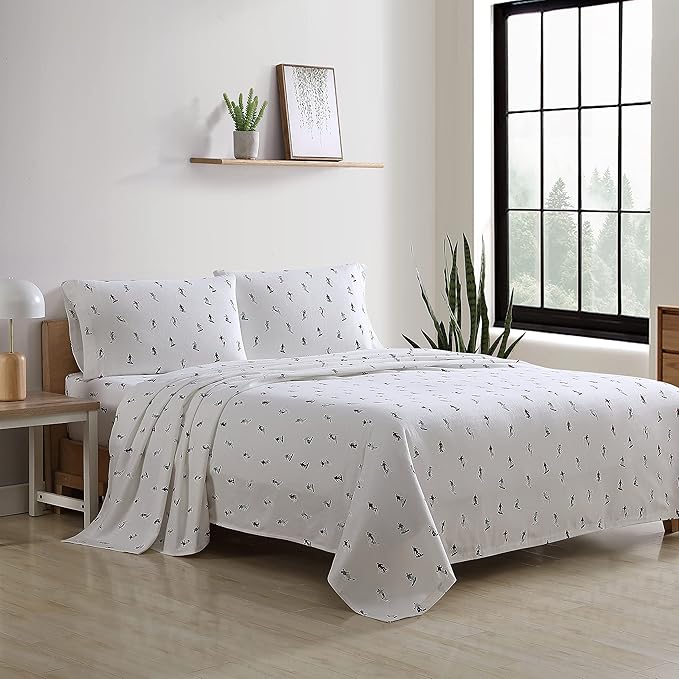 Eddie Bauer - Flannel Sheets Full Size, Anti-Pilling & Wrinkle Resistant Cotton, Touchably Soft for All-Season Comfort - Bed Sheets with Matching Pillowcases & Fitted Sheet (Ski Slope White)