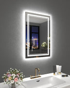 24x36 Inch Bathroom Mirror with Lights, LED Vanity Mirror for Bathroom Wall Mounted with Threefold Brightness by 2 Front Lights & 1 Backlit, Anti-Fog, Stepless Adjusted, Unbreakable Tempered Glass