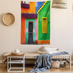 Lunarable Mexican Tapestry Twin Size, Caribbean Houses in Vibrant Color Scheme in Isla Mujeres Mexico Latin America Photo, Wall Hanging Bedspread Bed Cover Wall Decor, Twin Size, Green Pink