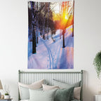 Ambesonne Nature Tapestry, Sunset in a Winter Park Russia Sun Rays Through Trees Pathway to Forest, Wall Hanging for Bedroom Living Room Dorm Decor, 40" X 60", Amber Brown