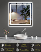 36x36 Inch LED Bathroom Mirror with Lights, Square Lighted Vanity Mirror for Bathroom Wall Mounted with Ample Illumination of 1 Backlit + 2 Front Lits, Defogging, Stepless Dimmable, Tempered Glass