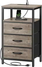 Huuger Nightstand with Charging Station, 27.6 Inch End Table Bedside Table with USB Ports and Outlets, Night Stand for Bedroom, Fabric Drawers, Oak