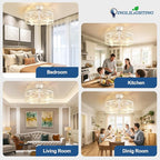 DLLT Caged Ceiling Fan with Lights: 20" Farmhouse Fandelier with Light and Remote - Cement Industrial Chandelier Fan Light for Bedroom Living Dining Room Kitchen