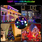 105FT 300LEDs Christmas Lights Outdoor Indoor String Lights 8 Modes Memory Function for Christmas Tree Party Decoration, 100% UL Listed (4 Sets CONNECTABLE) Multi-Color