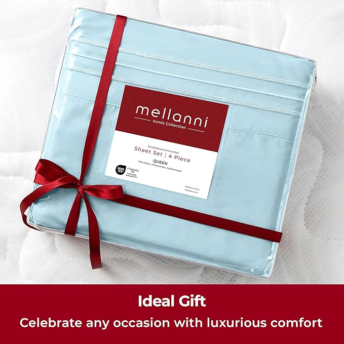 Mellanni Extra Deep California King Sheets - 4 PC Iconic Collection Bedding - Hotel Luxury, Ultra Soft, Cooling Bed Sheets - Wrinkle, Fade, Stain Resistant (Cal King, Aqua)