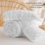 Bedsure Tufted Boho Comforter Set Oversized Queen - Bright White Boho Bed Set, GentleSoft™ 3 Pieces Farmhouse Shabby Chic Embroidery Bedding, Gifts for Woman, Soft Jacquard Comforter for All Seasons