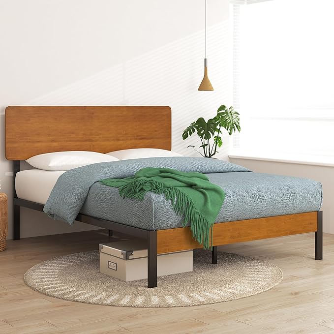 ZINUS Olivia Metal and Bamboo Platform Bed Frame, No Box Spring Needed, Wood Slat Support, Easy Assembly, Full