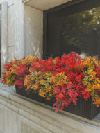 12Pcs Artificial Fall Flowers for Outdoor Decoration UV Resistant Fake Plastic Plants Faux Cedar Seaweed Eucalyptus for Autumn Full Indoor Garden Patio Fireplace Window Box Kitchen Home Decor